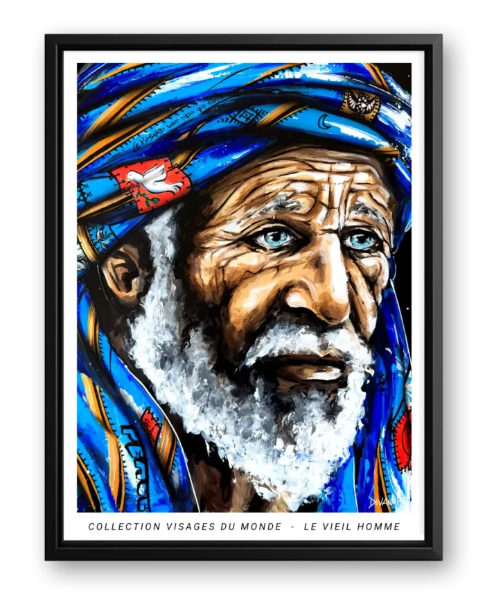 Affiche issue d'une peinture représentant un vieil homme aux influences ethniques
