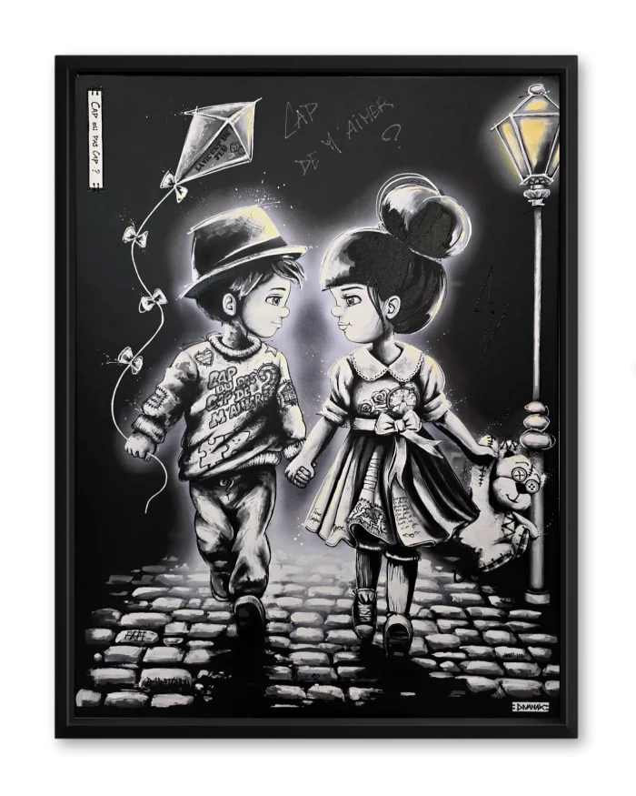 reproduction représentant deux enfants se lançant un jeu de défi